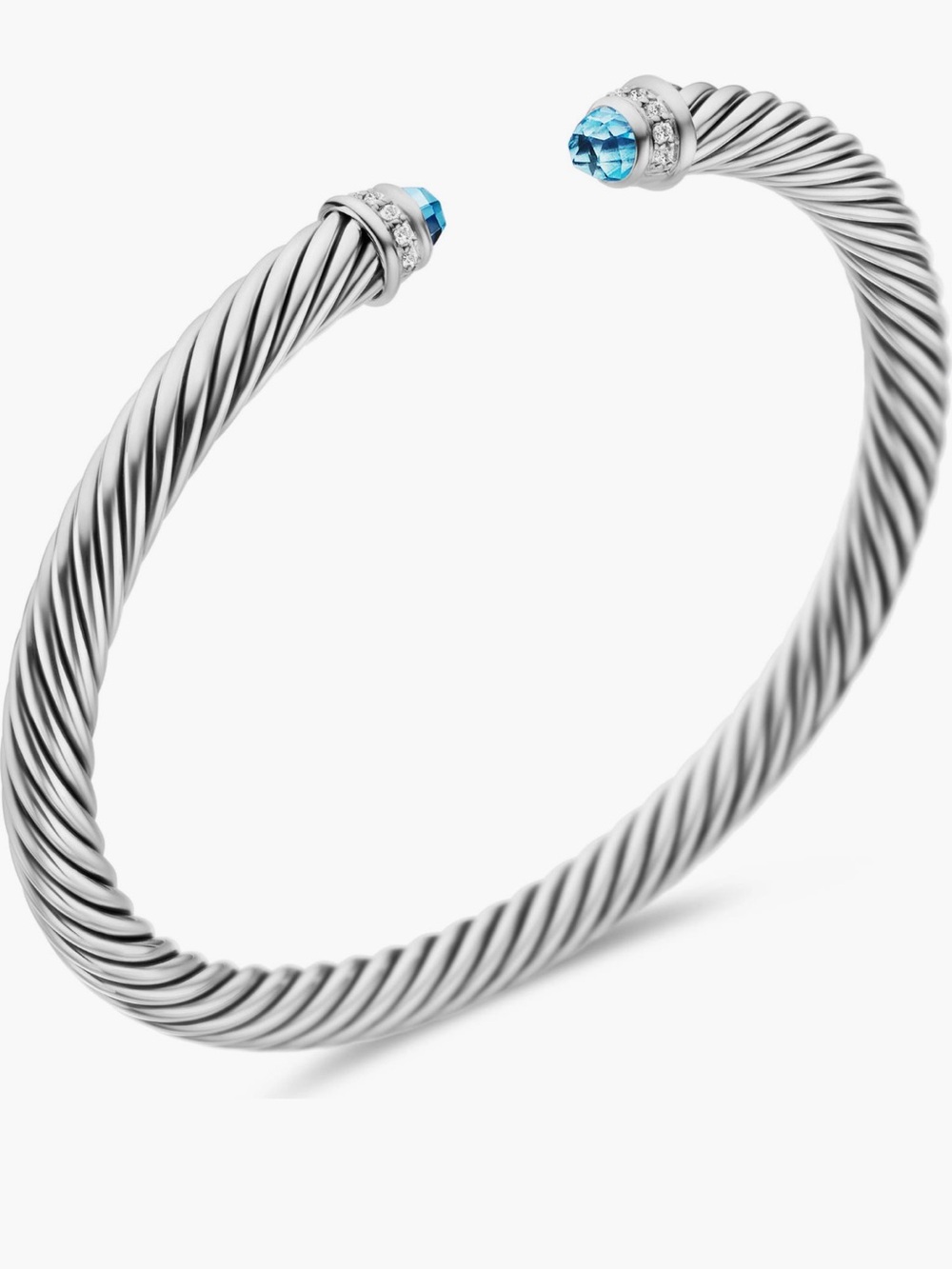 David Yurman Sterling Cable Open Cuff with Blue Stone Terminals